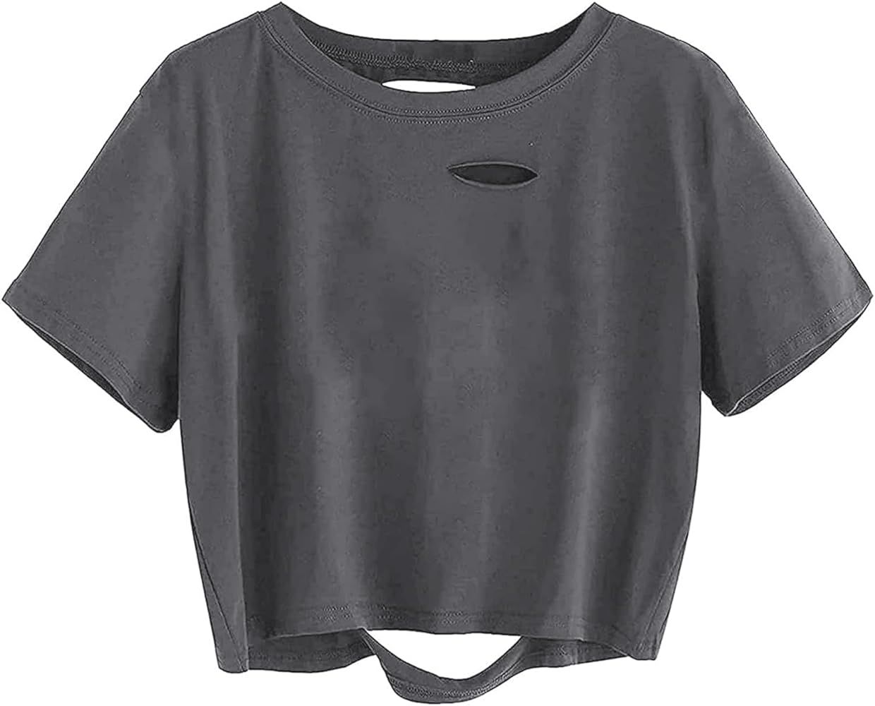 Avanova Women Ripped Oversize Crop Tops Short Sleeve Summer Casual Tee Shirts | Amazon (US)