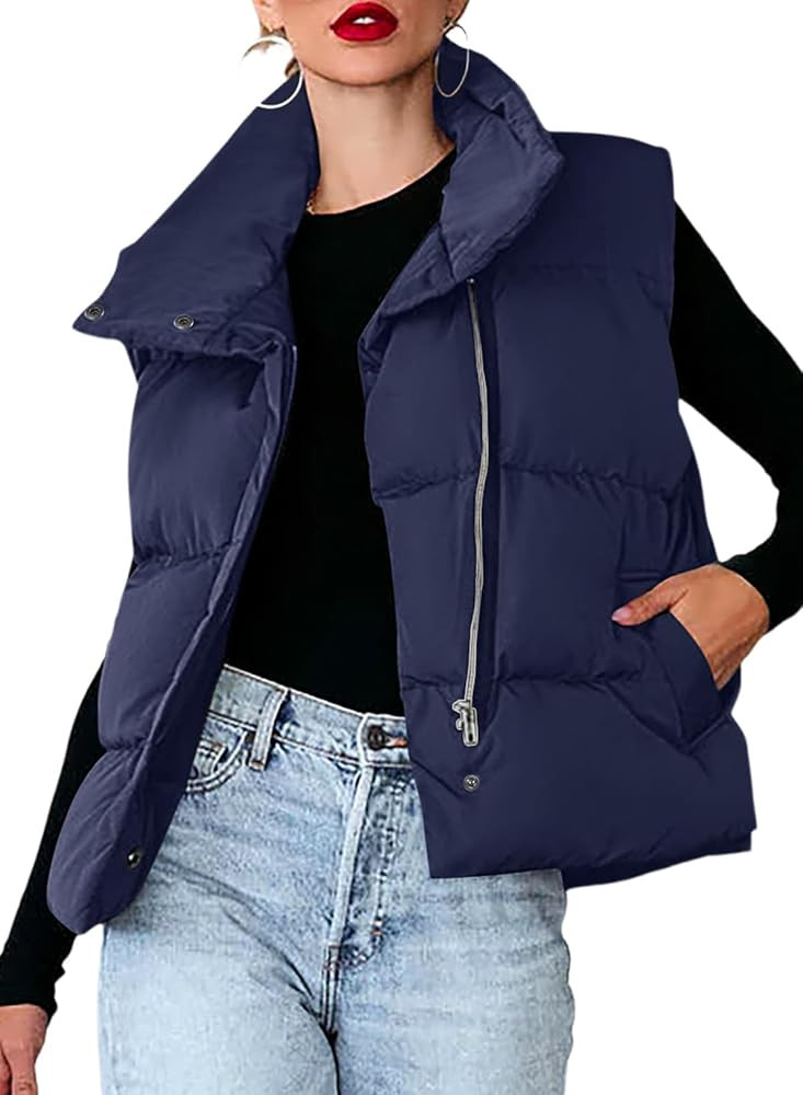 Dokotoo Women's Casual Winter Puffer Vest Sleeveless Cropped Outerwear Warm Lightweight Stand Col... | Amazon (US)