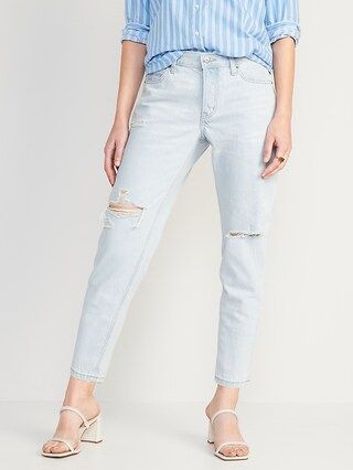 Mid-Rise Button-Fly Slouchy Taper Cropped Ripped Non-Stretch Jeans for Women | Old Navy (US)
