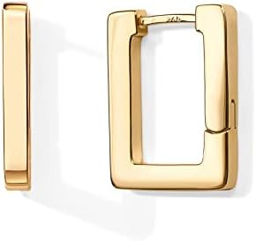 PAVOI 14K Gold Plated 925 Sterling Silver Post Square Hoop Earrings | Geometric Rectangle Gold Ho... | Amazon (US)