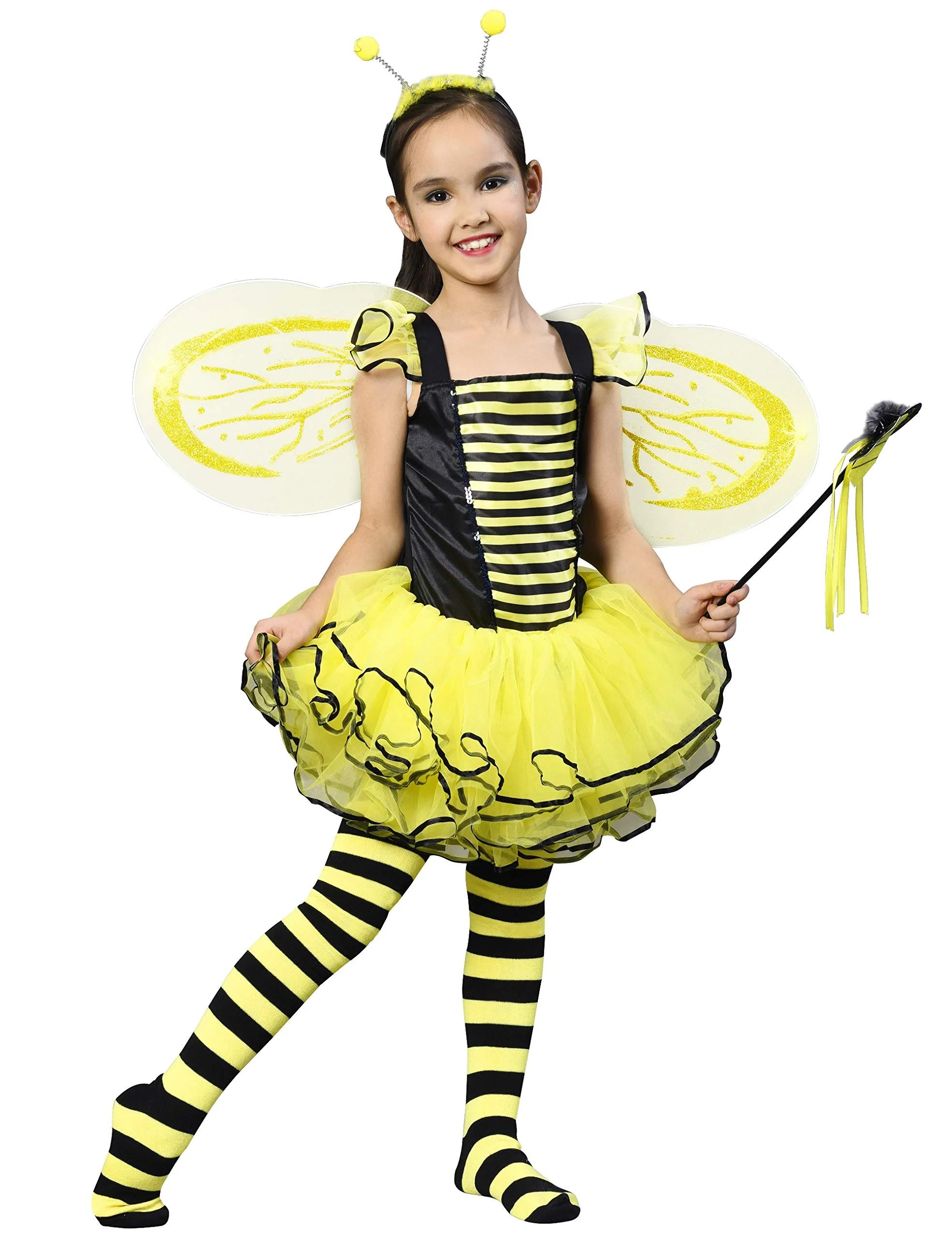 IKALI Girls Bumble Bee Costume with Wings, Fairy Fancy Dress Up Honeybee Yellow Skirt Outfit for ... | Walmart (US)