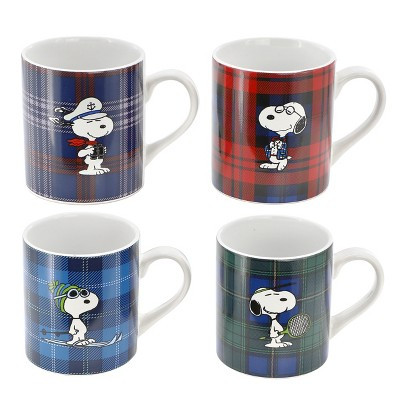 Peanuts Cool Plaid 4 Piece 19 Ounce Stoneware Assorted Mug Set | Target