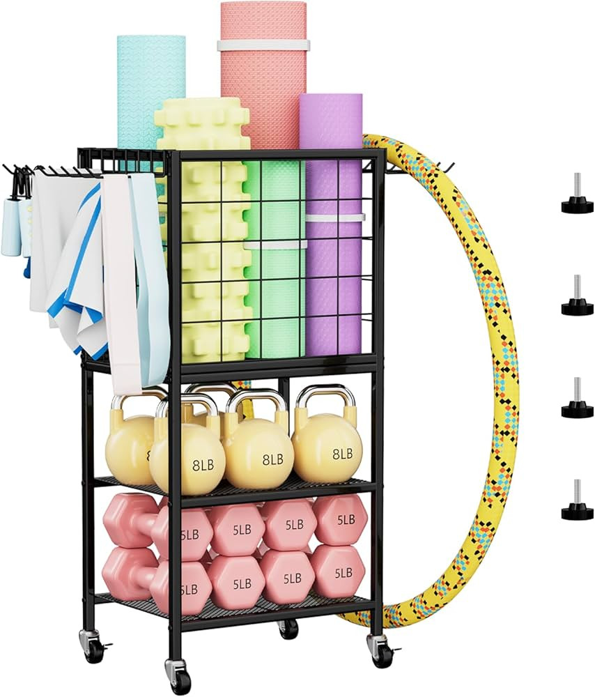 Home Gym Weight Rack with Storage Hooks - Organizer for Dumbbells, Resistance Bands & Yoga Mat | Amazon (US)