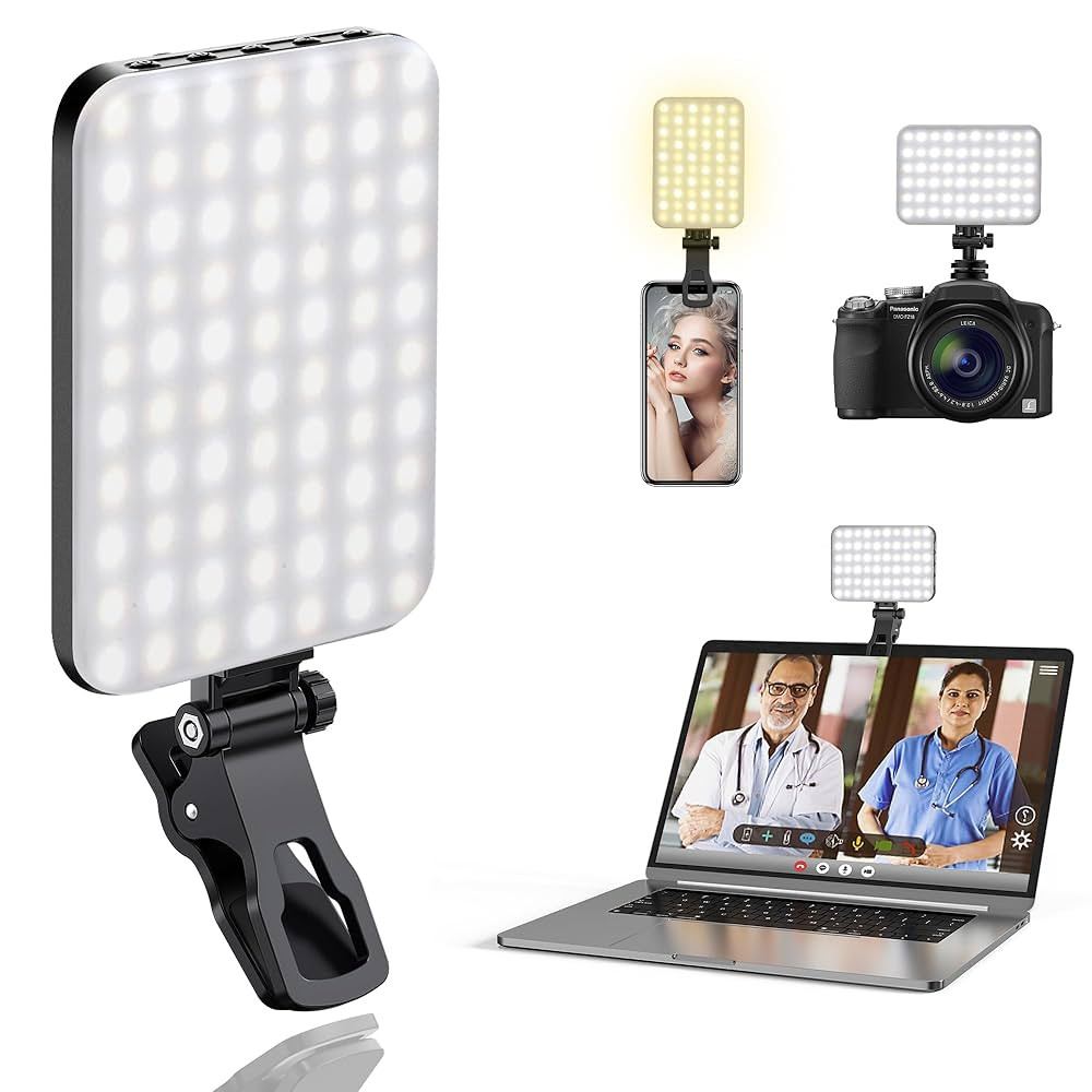 60 LED Portable Selfie Light Video Conference Lighting with Clip & Camera Tripod Adapter Recharge... | Amazon (US)