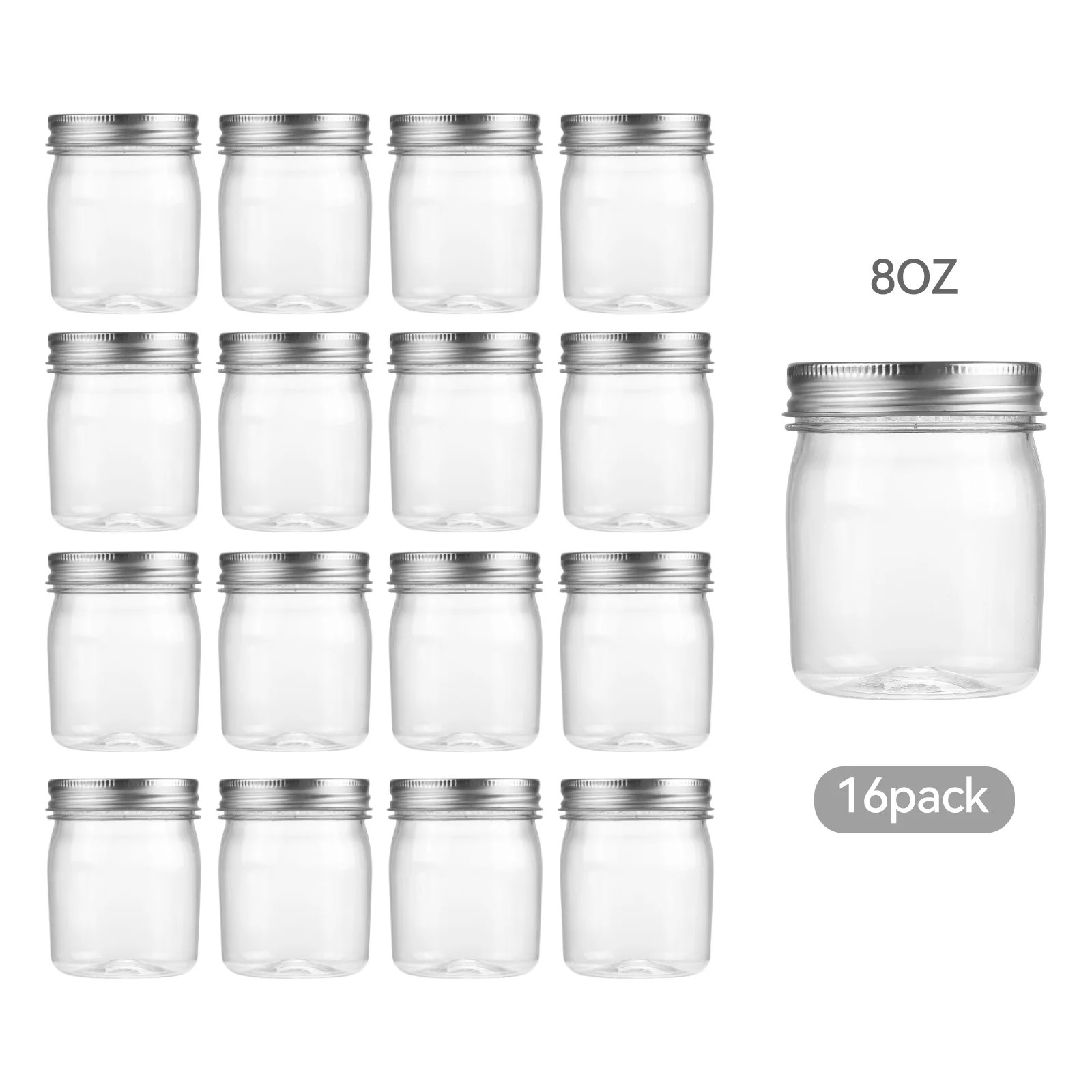 Novelinks 8oz Plastic Jars with Lids 16 Pack Kitchen Storage Containers Clear Plastic Slime Stora... | Walmart (US)