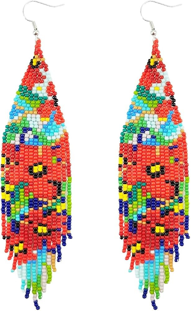 Flower Beaded Bead Chandelier Long Big Large Bohemian Boho Dangle Earrings for Women | Amazon (US)