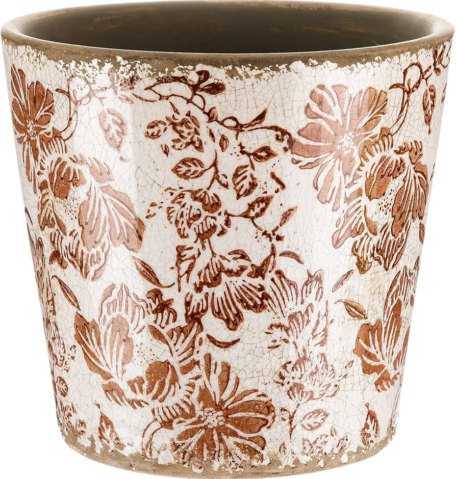 Beeveer Farmhouse Ceramic Planter 5.5 Inch Large Plants Pot Crack Beige Brown Flowers Plant Pots ... | Amazon (US)