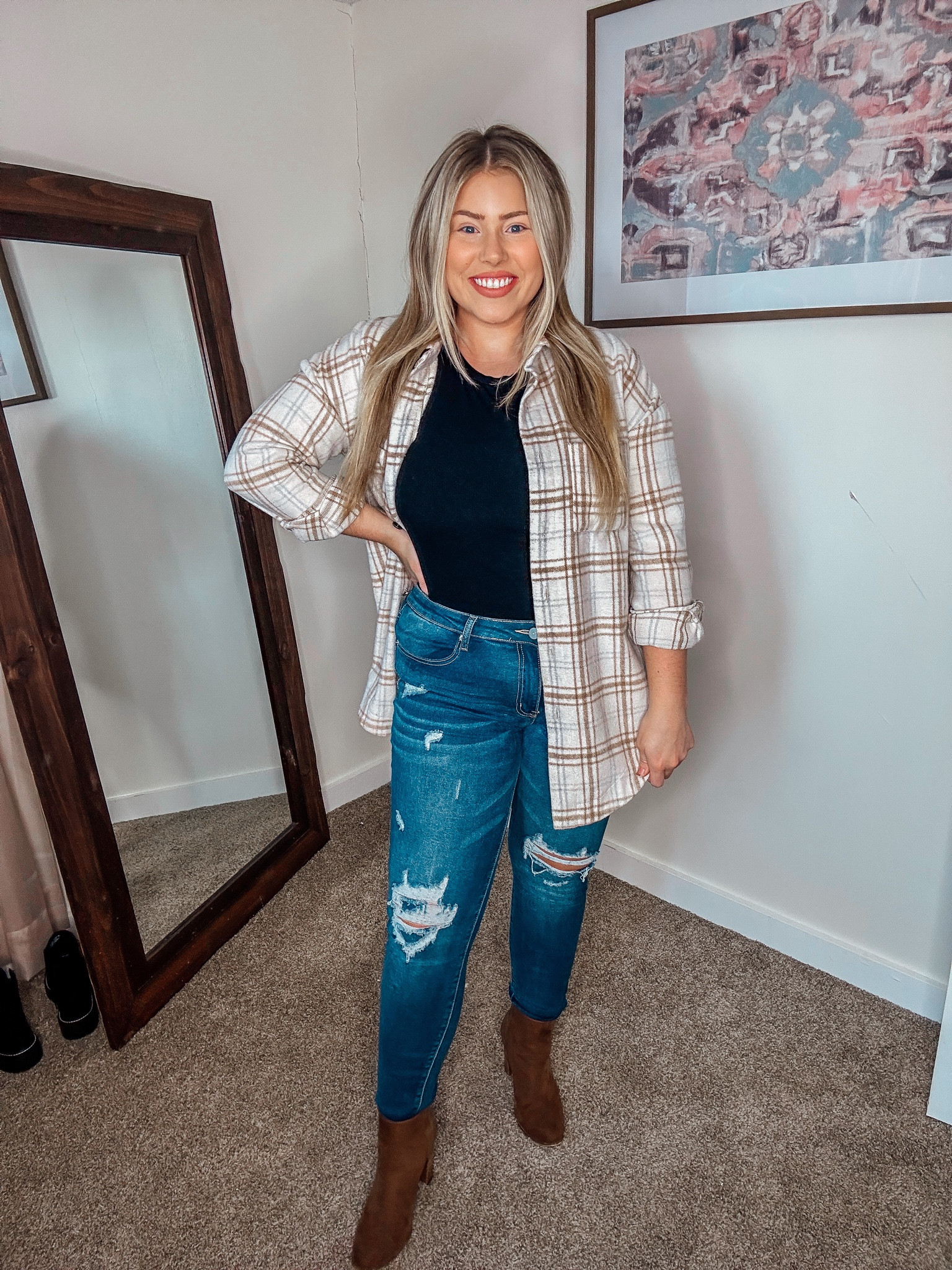 Shacket size small runs big. Top size large jeans size XL 

#LTKSeasonal #LTKHoliday