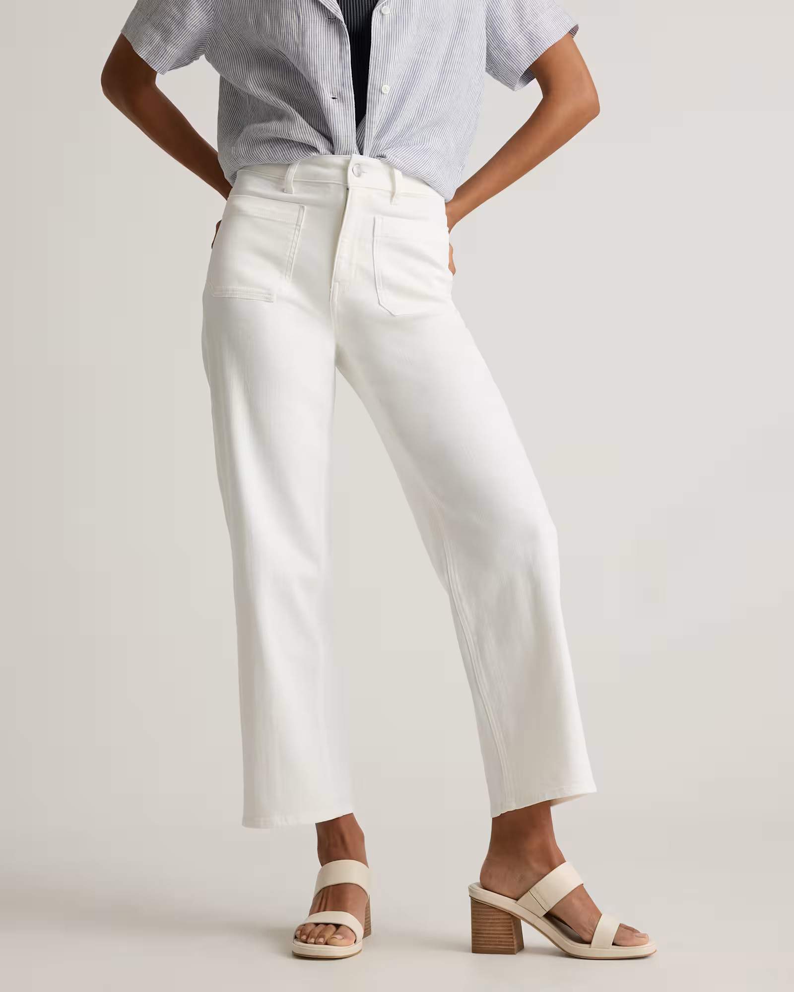 Bella Stretch Patch Pocket Wide Leg Jeans in Cloud White | Quince