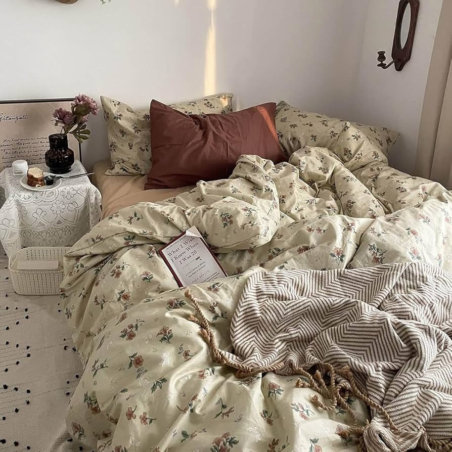 Nayoroom Vintage Floral Duvet Cover Queen Size 100% Cotton Green Red Botanical Flower Cottagecore... | Amazon (US)