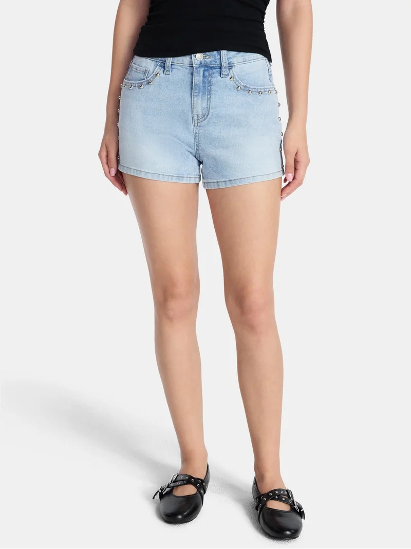 Madden NYC Women\u2019s Studded Denim Shorts, Sizes 00-18 | Walmart (US)