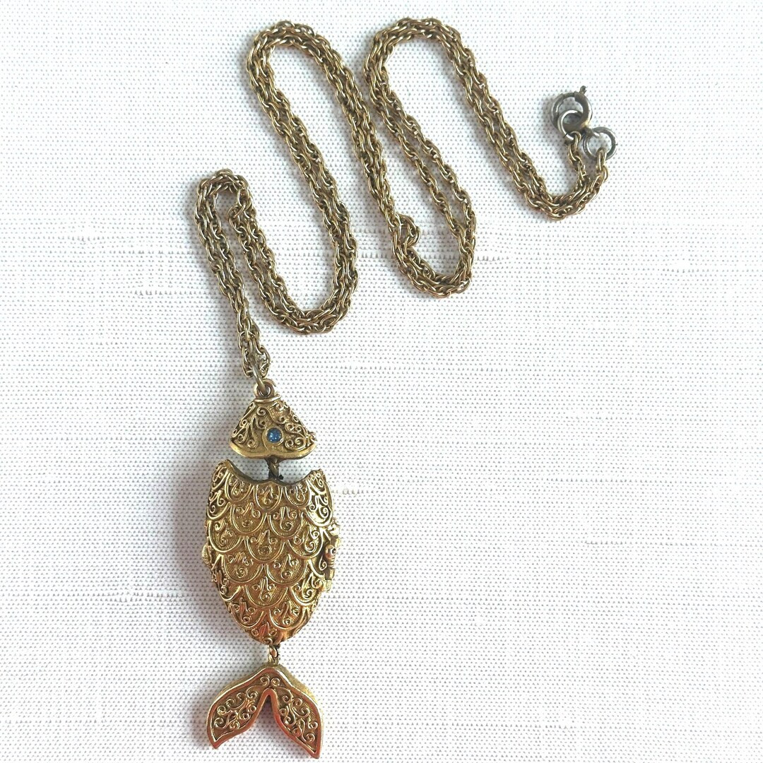 1960s Max Factor Solid Perfume Necklace, Gold Tone Articulated Fish Pendant Mid Century - Etsy Ca... | Etsy (US)