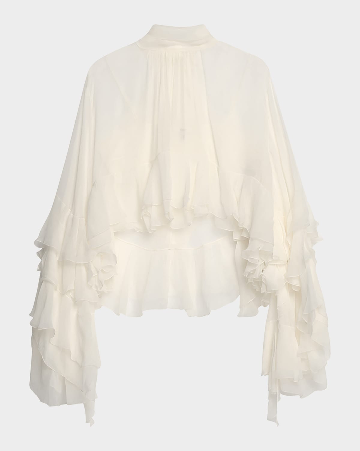 High Neck Ruffle Sleeve Asymmetric Top | Neiman Marcus