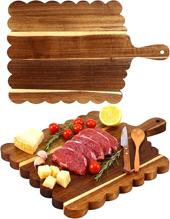 Patelai Acacia Wood Scalloped Cutting Board with Handle 17 x 13 Inch Personalized Charcuterie Boa... | Amazon (US)