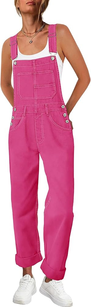 ReachMe Womens Casual Adjustable Bib Overalls Classic Cuffed Hem Jumpsuits Vintage Cross Back Rom... | Amazon (US)