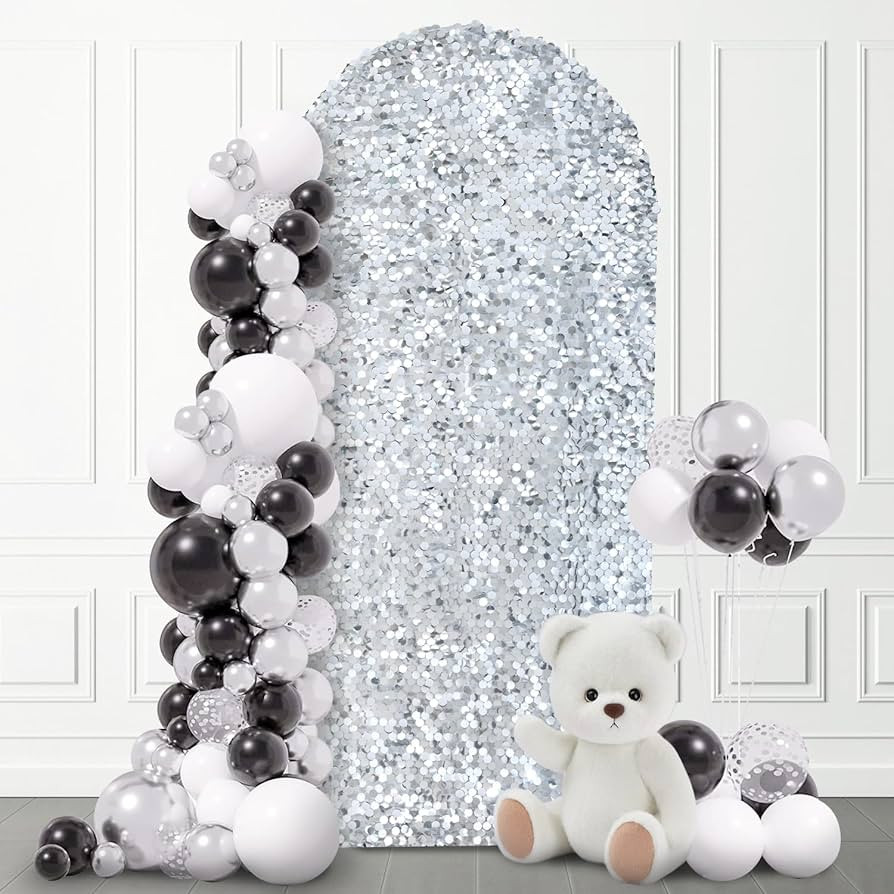 SaitiMade 7.2 FT Bling Arch Backdrop Cover, Silver Sequin Wedding Arch Stand Cover, Round Top Fit... | Amazon (US)