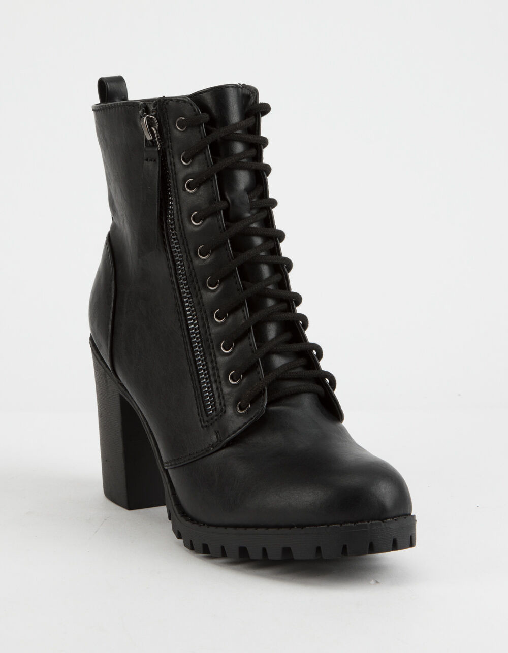 SODA Malia Black Womens Heeled Combat Boots | Tillys