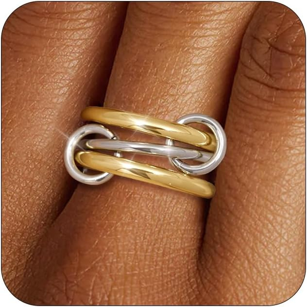 TLY Stackable Rings for Women Non Tarnish 18K Gold Plated Interlocking Ring Stack Set Gold Silver... | Amazon (US)