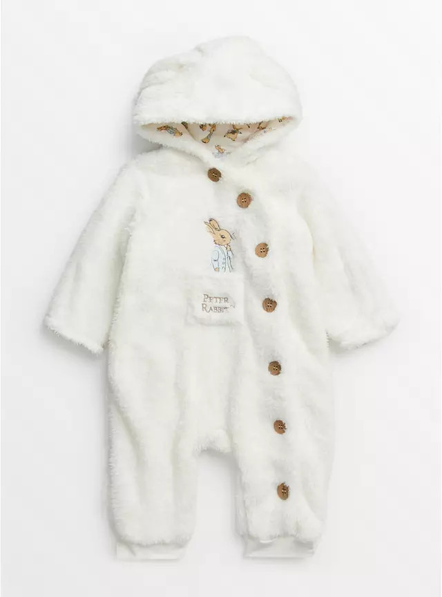 Buy Peter Rabbit Cream Snuggle Pramsuit 6-9 months | Sleepsuits and pyjamas | Tu | Tu Clothing