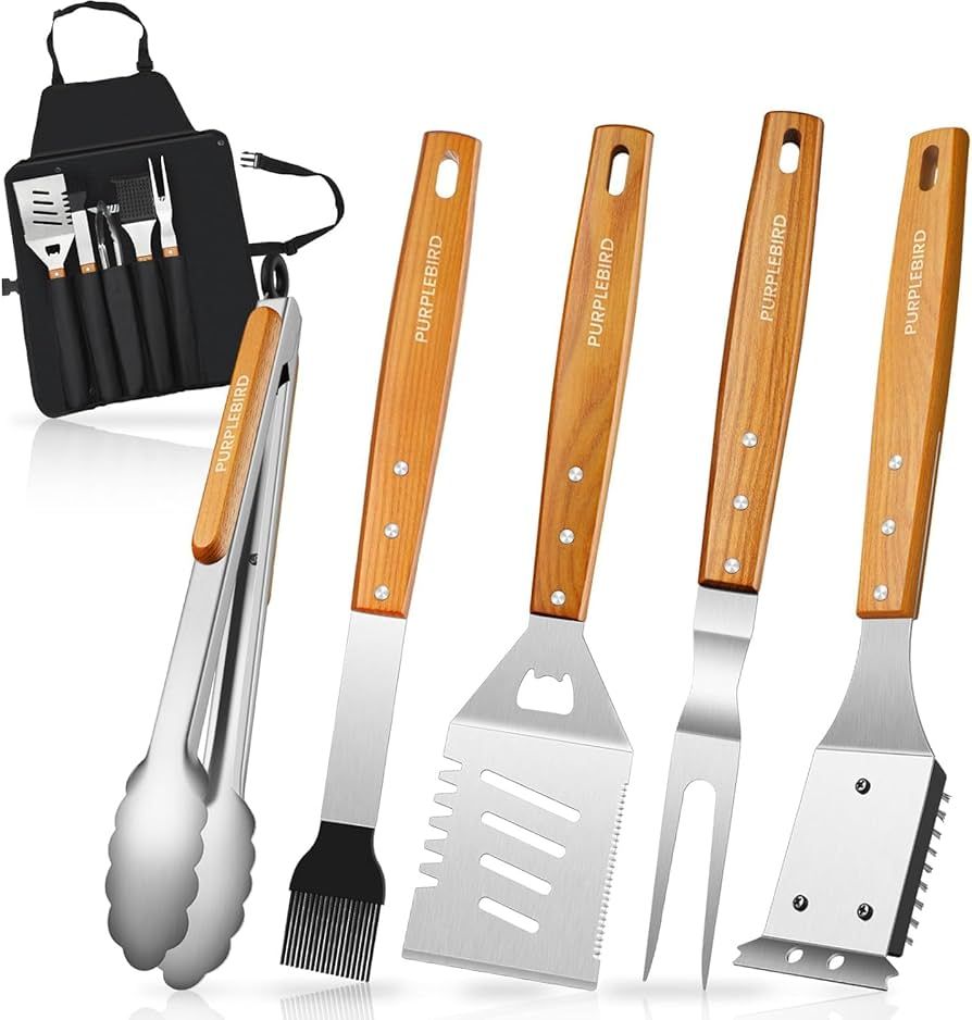 PURPLEBIRD Grill Utensils Set with Brush, 5pc Tools BBQ Set with Bag Apron, Heavy Duty Barbecue T... | Amazon (US)