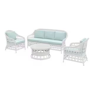 Somersound 4-Piece Resin Wicker Patio Conversation Chat Set with CushionGuard Sea Breeze Cushions | The Home Depot