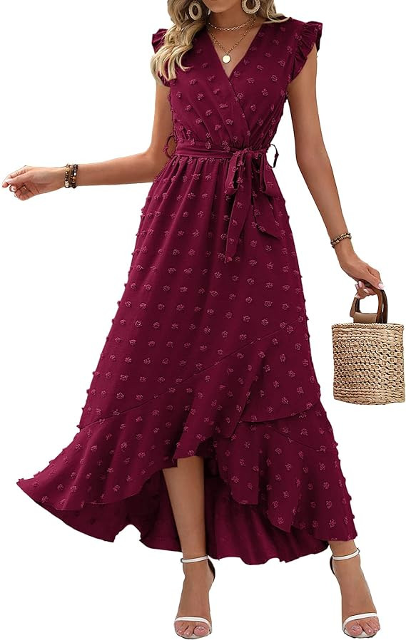 BTFBM Boho Dresses for Women 2026 Summer Fashion Cap Sleeve Swiss Dot Flowy Ruffle Beach Wedding ... | Amazon (US)