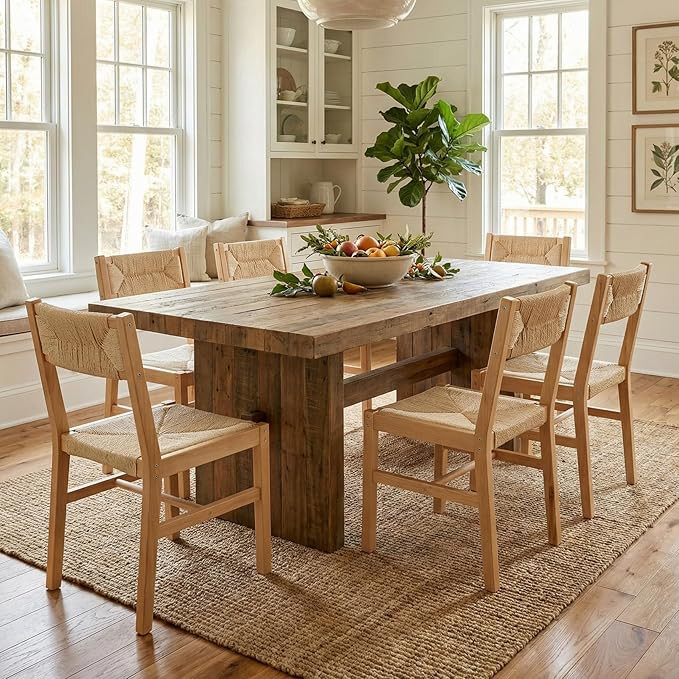 BESTANO Woven Rattan Dining Chairs Set of 4, Farmhouse Wicker Boho Dining Chairs, Armless Wooden ... | Amazon (US)