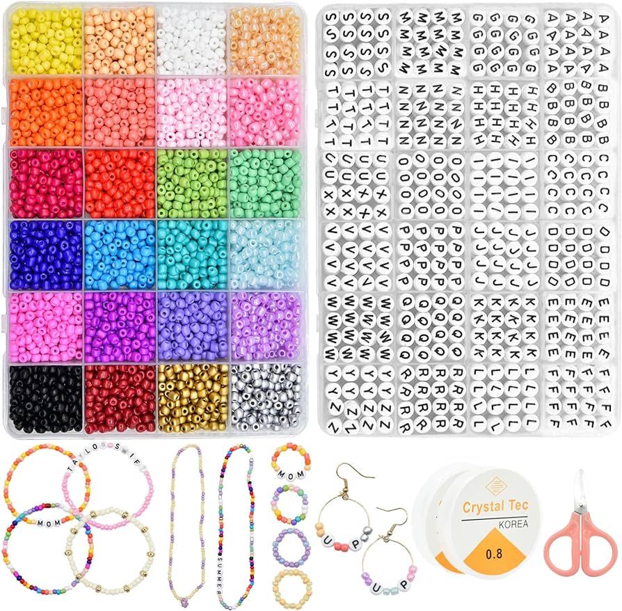 JOJANEAS 6000pcs+ 4mm Seed Beads for Jewelry Making, 1200 Pcs Letter Beads Friendship Bracelet Ki... | Amazon (US)