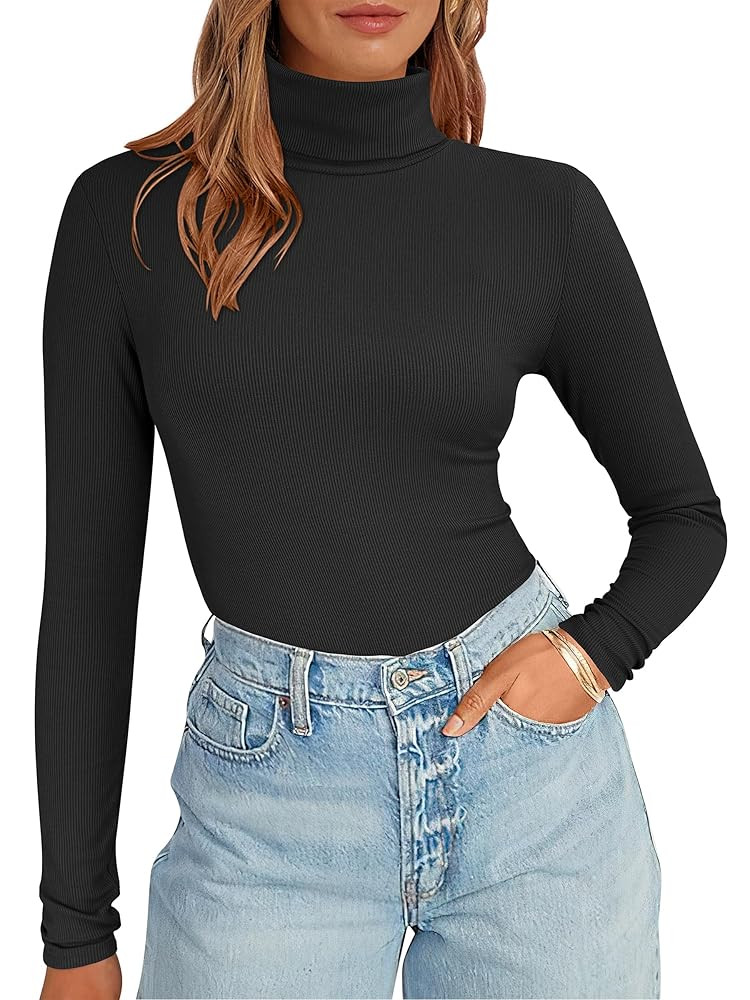 ANRABESS Women's Long Sleeve Turtleneck Shirts Casual Ribbed Basic Tee Slim Soft Thermal Tops 202... | Amazon (US)