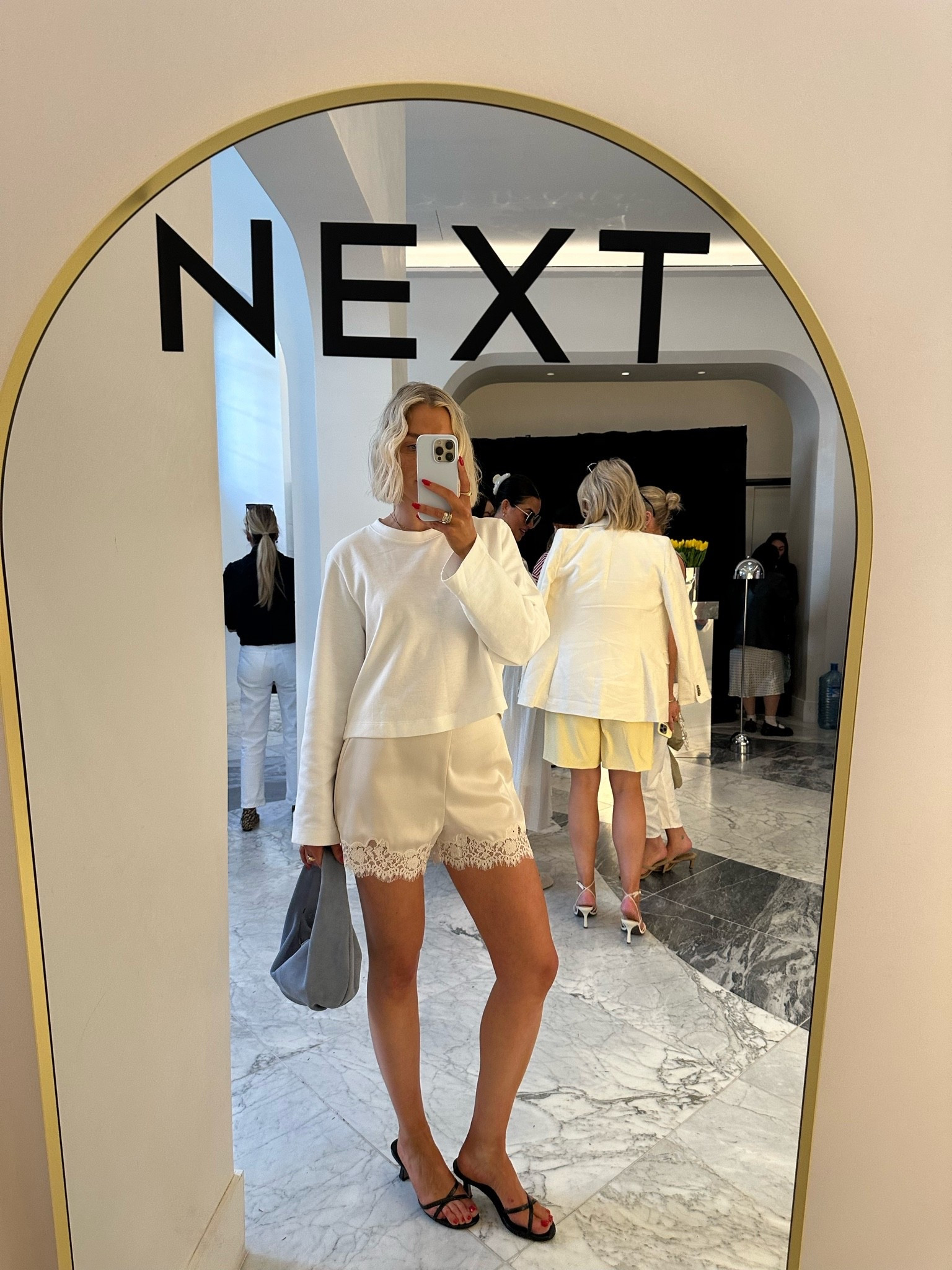 Cream satin lace shorts 
White long sleeve jersey top

#LTKgrwm