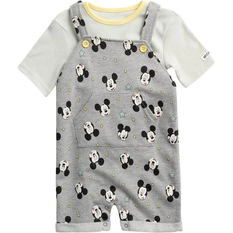 Disney Baby Boys’ Mickey Mouse Overall Romper Set - 2 Piece Shortalls and T-Shirt (0-9M) | Walmart (US)