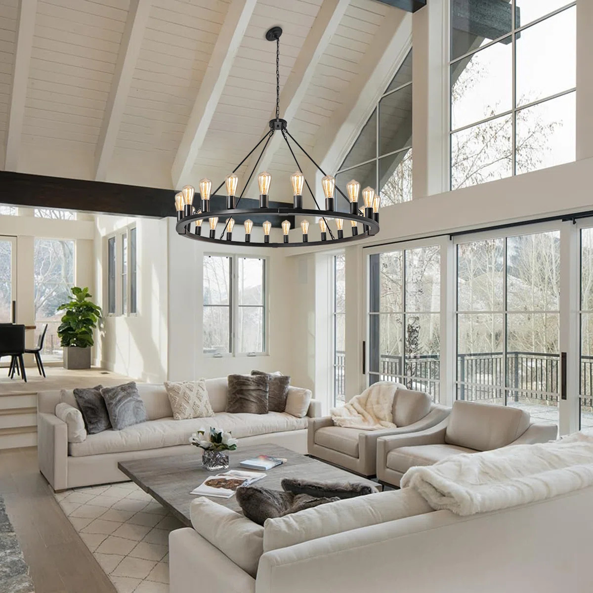 Costachi 24-Light Wagon Wheel Chandelier, 47-Inch Round Farmhouse Chandelier Extra Large for High... | Wayfair North America