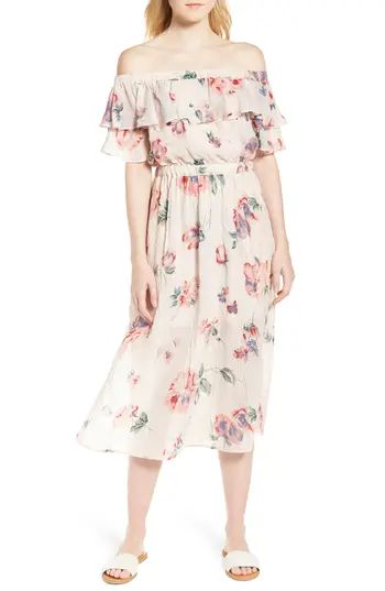 Women's Lucky Brand Off The Shoulder Floral Midi Dress | Nordstrom