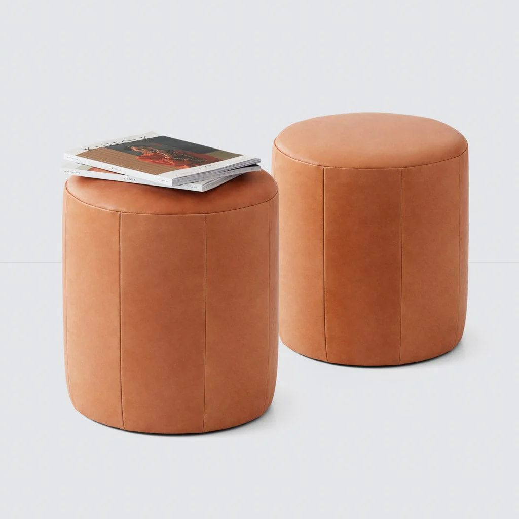 Upholstered Leather Ottomans & Poufs | Leather Stools at The Citizenry | The Citizenry