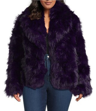 Azalea Wang Plus Size Nago Purple Faux Fur Shawl Collared Oversize Coat | Dillard's | Dillard's