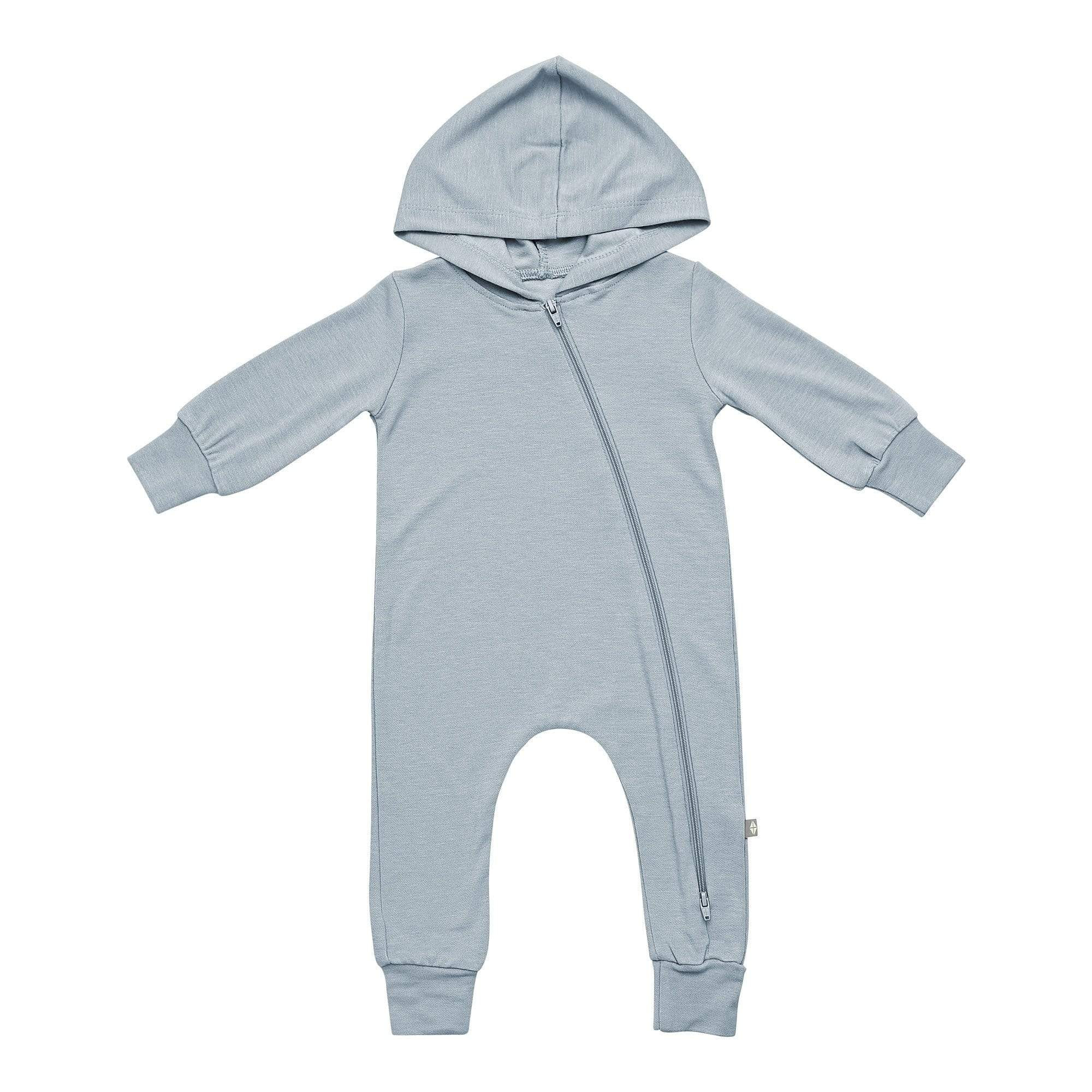 Bamboo Jersey Hooded Zippered Romper in Fog | Kyte BABY
