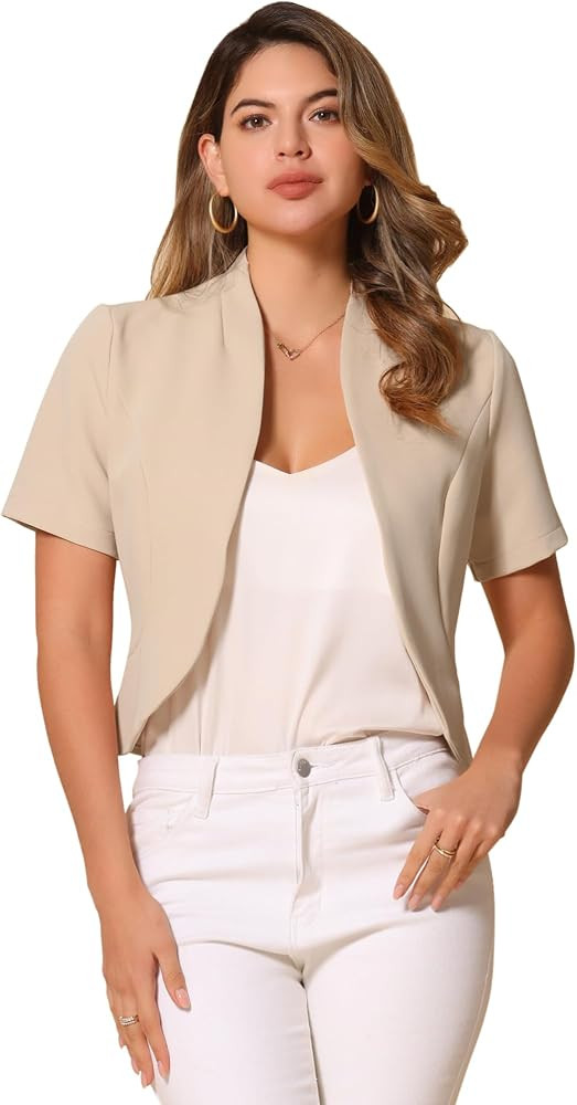 Allegra K Short Sleeve Blazers for Women's Business Casual Open Front Work Cropped Shrug Jacket | Amazon (US)