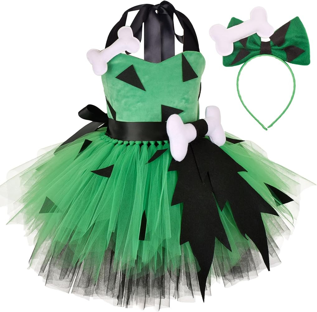 Kids Girls Funny Cute Hal2loween Clothes Dance Outfit Baby Pebbles Costume Sleeveless Tulle Dress... | Amazon (US)