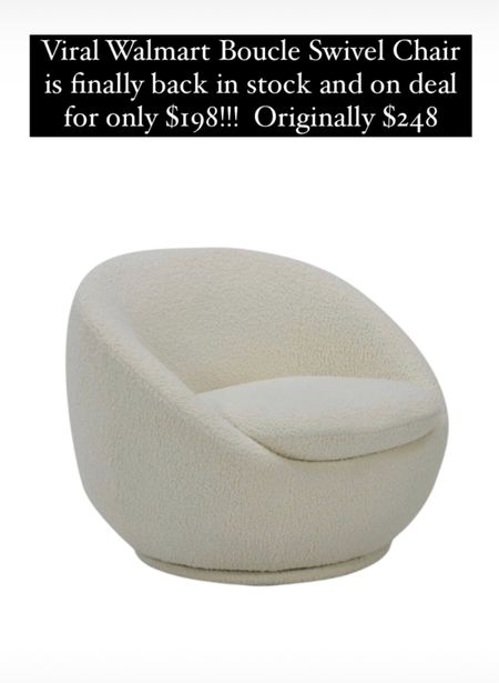 Walmart Deals continue with the restock of this boucle swivel chair!  Only $198 right now!!!  


Finds, living room furniture, bedroom 

#LTKsalealert #LTKstyletip #LTKhome