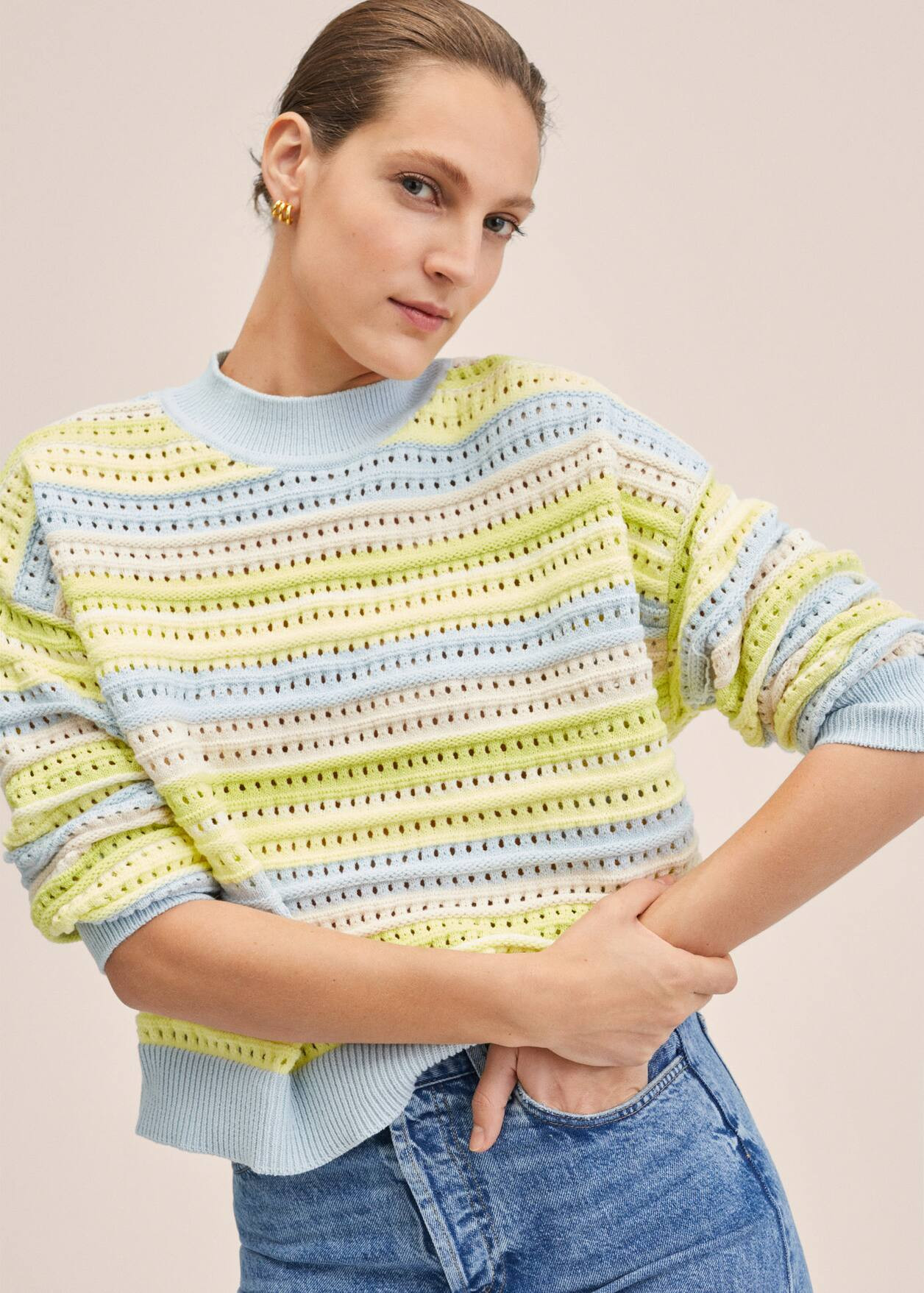 Striped openwork knit sweater | MANGO (US)