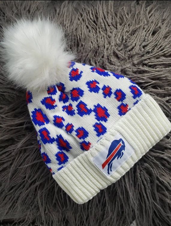 Buffalo Football Leopard print knitted hat with removable pom. Infants and adults. | Etsy (US)