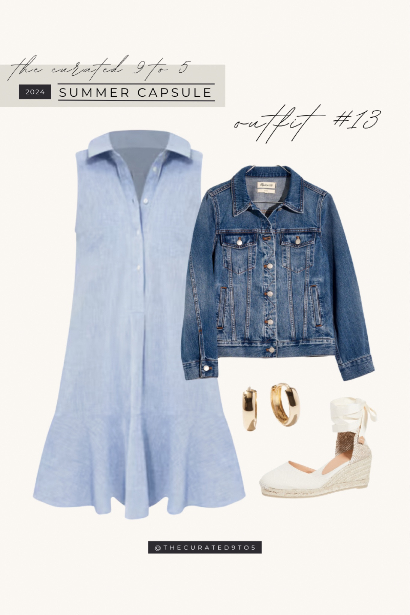 TC9T5 Summer Capsule | Outfit #13

Sleeveless dress, casual summer dress, postpartum friendly, collared dress, Tuckernuck, denim jacket leather sneakers, espadrilles, jean jacket, classic style, styled summer outfit, Parisian style, capsule wardrobe, styled outfit, gold earrings

#LTKItBag #LTKSeasonal #LTKWorkwear