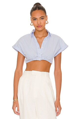 L'Academie Bryn Crop Top in Blue & White from Revolve.com | Revolve Clothing (Global)