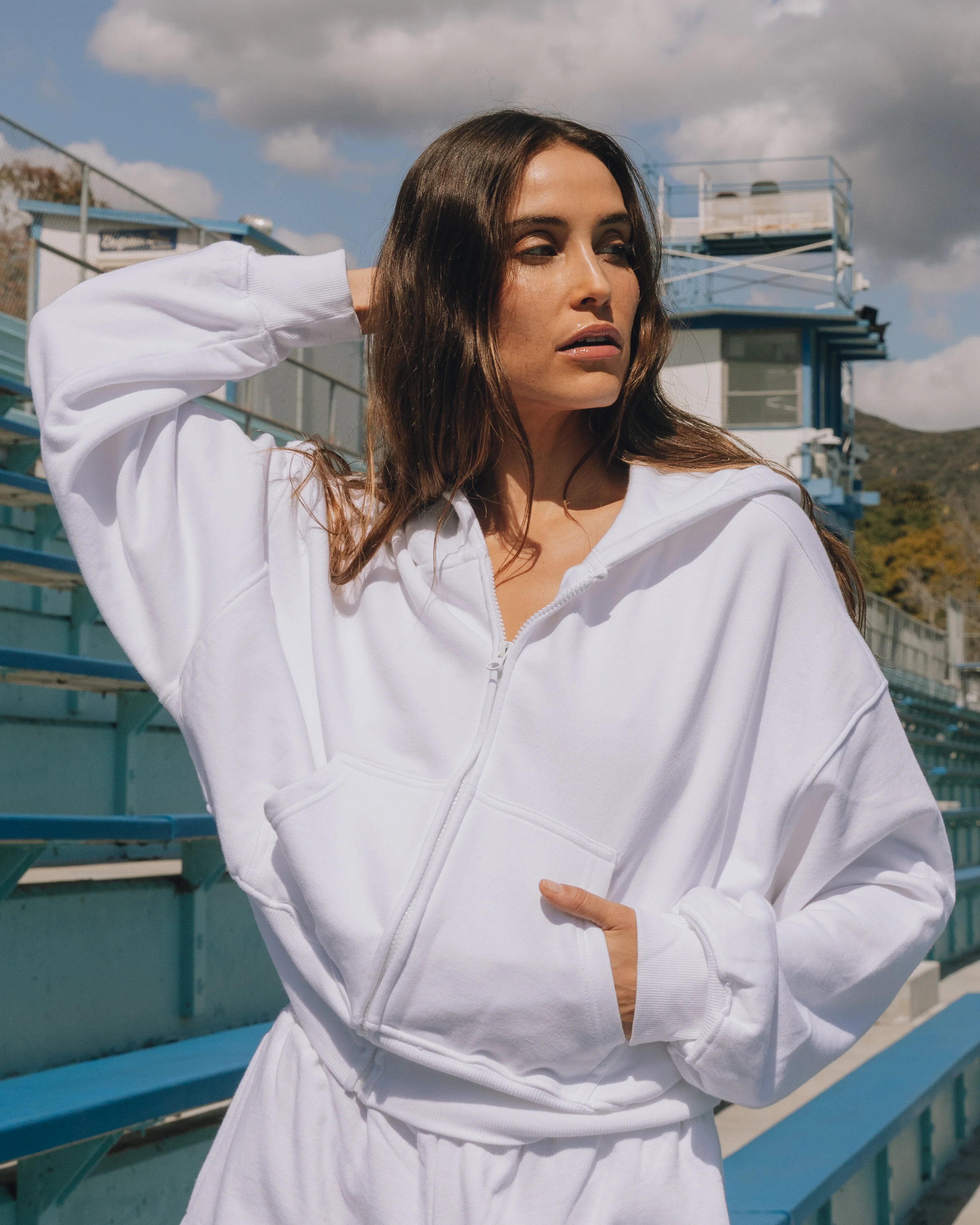 Cropped Zip Hoodie - White | Daily Drills