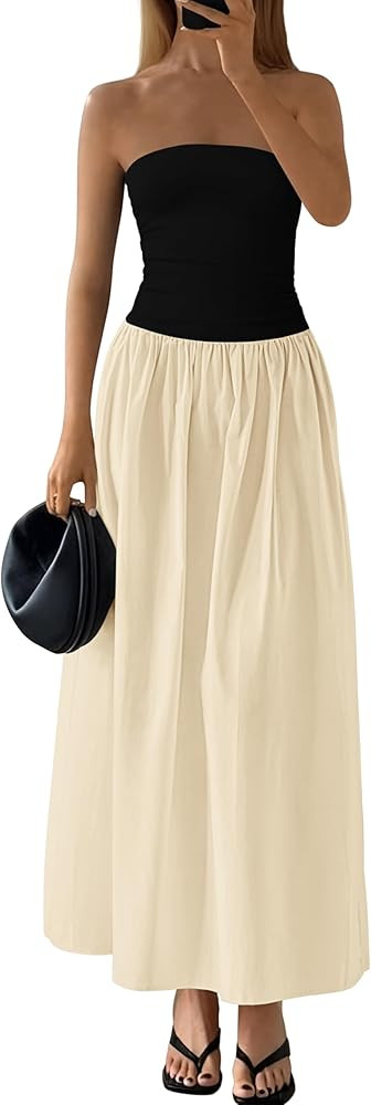 PRETTYGARDEN Women 2025 Summer Elegant Strapless Maxi Dress Tube Top Dress A Line Flowy Long Wedd... | Amazon (US)