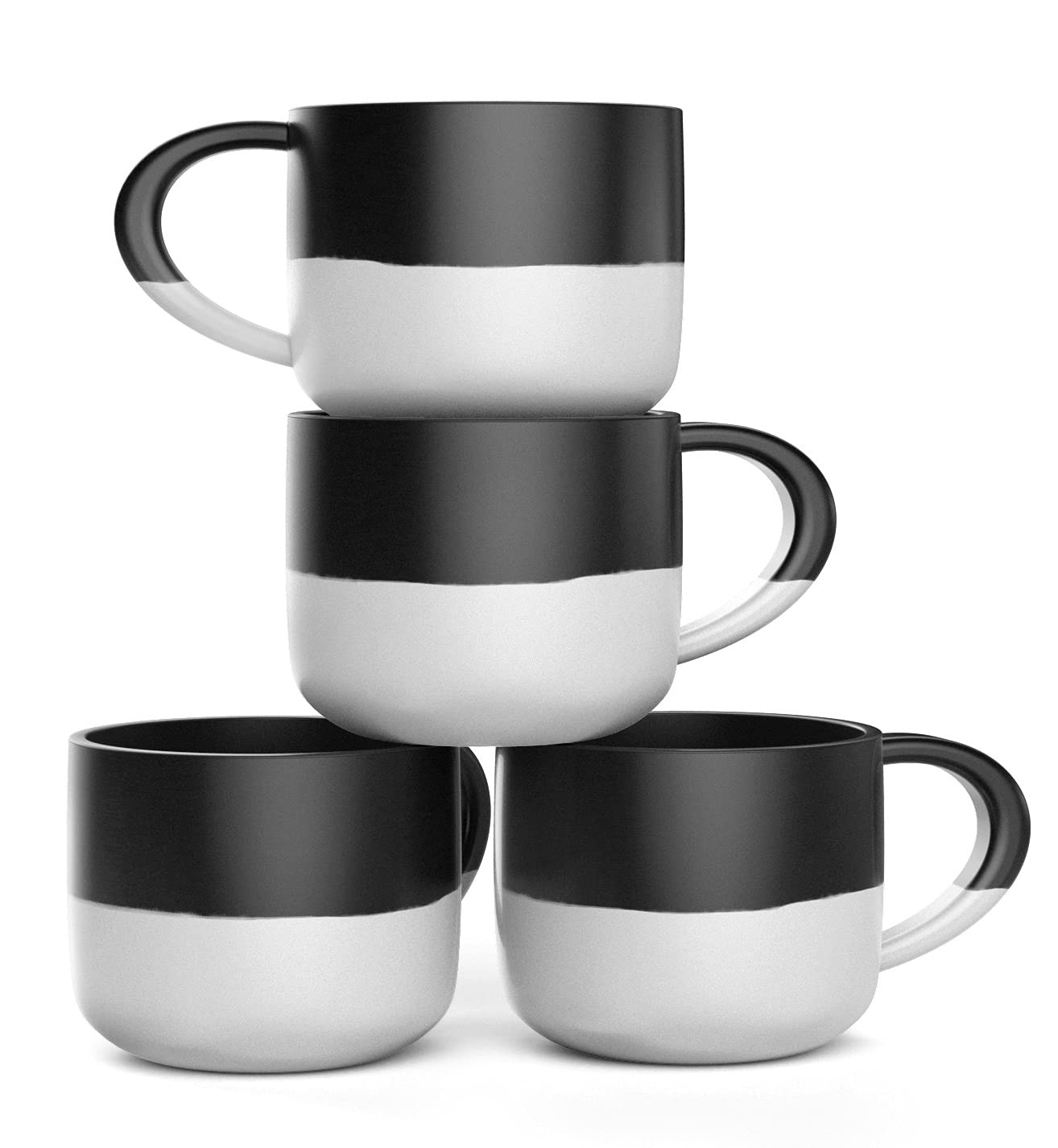 Set of 4 Jumbo 18oz Wide-mouth Soup & Cereal Ceramic Coffee Mugs (Black and White) | Amazon (US)