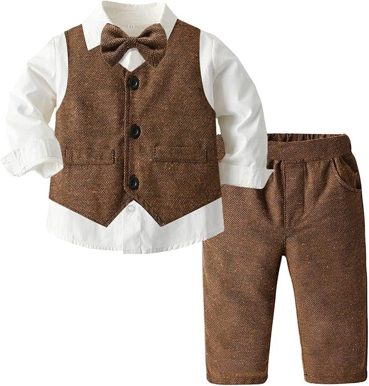 SANGTREE Baby Boys Toddler Gentleman Kids Formal Outfits Long Sleeve Suit Clothing Set 3 Months -... | Amazon (US)