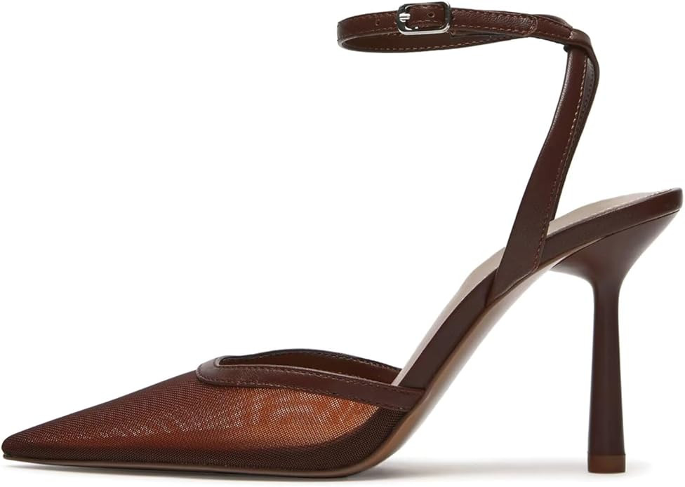 Agodor High Heels For Women Mesh Pointed Toe Stilettos High Kitten Heels Pumps Shoes Ankle Buckle... | Amazon (US)