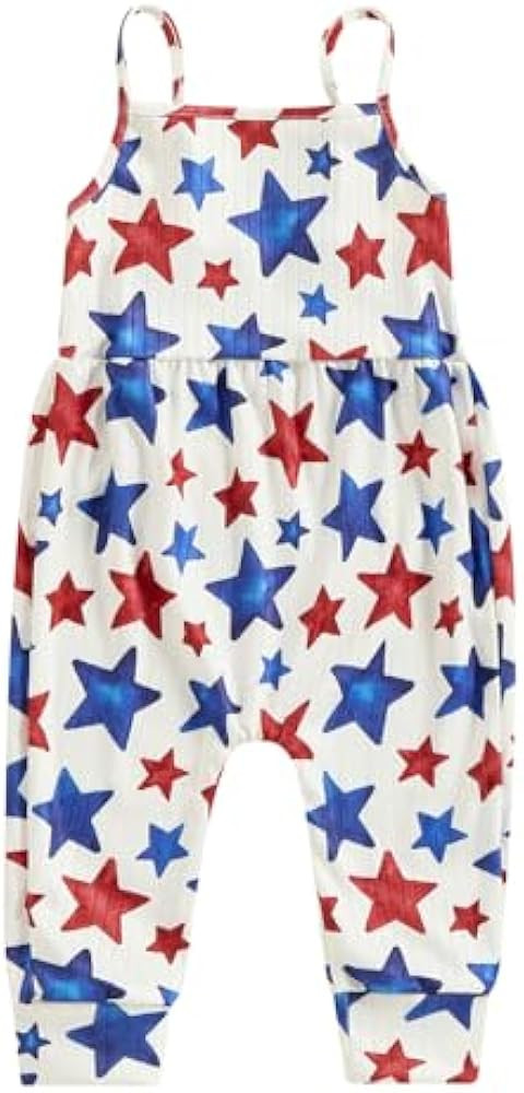 4-th of July Toddler Baby Girl Outfits Red White and Blue Sleeveless Romper Jumpsuit Fourth of Ju... | Amazon (US)