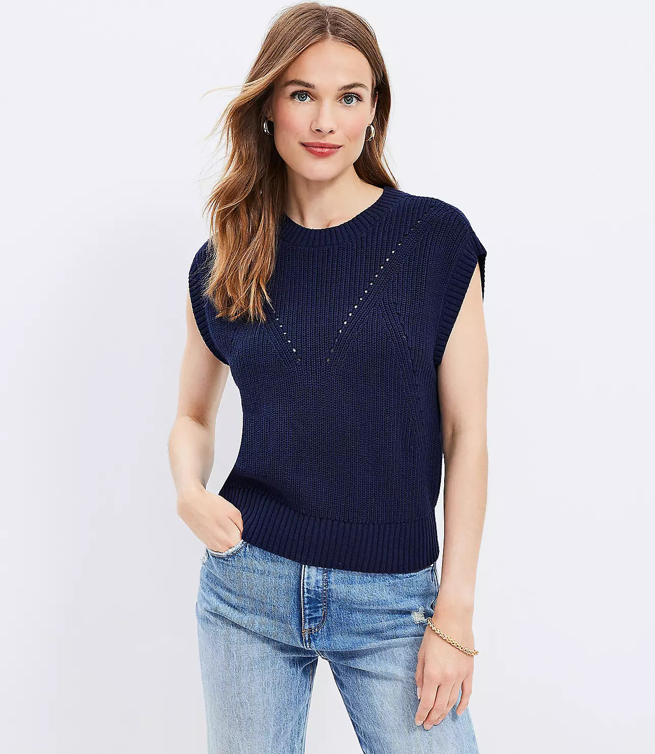 Pointelle Wedge Sweater | LOFT